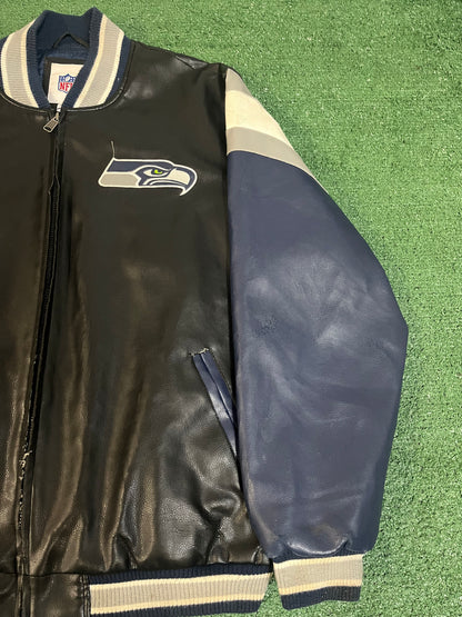 Vintage 2000s Seattle Seahawks leather varsity jacket