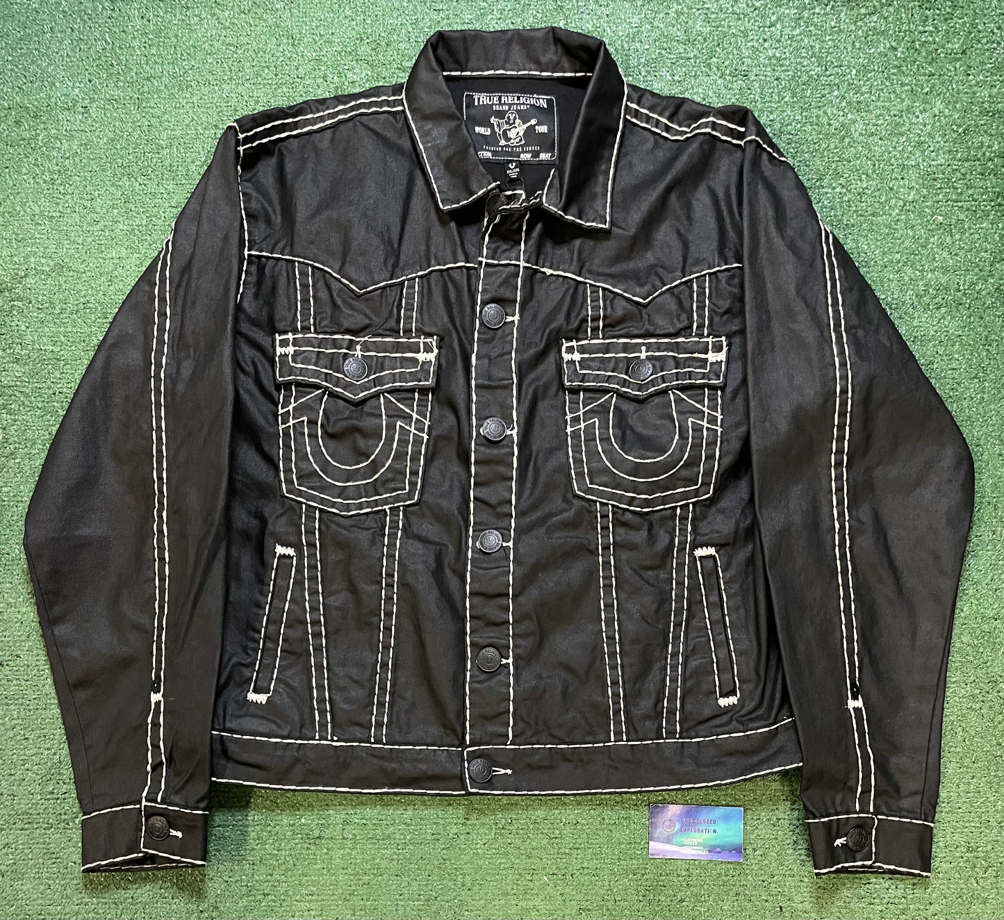 True Religion coated black denim jacket