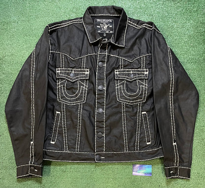 True Religion coated black denim jacket