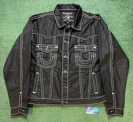 True Religion coated black denim jacket