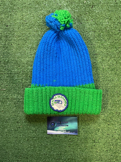 Seattle Seahawks blue and green Pom beanie
