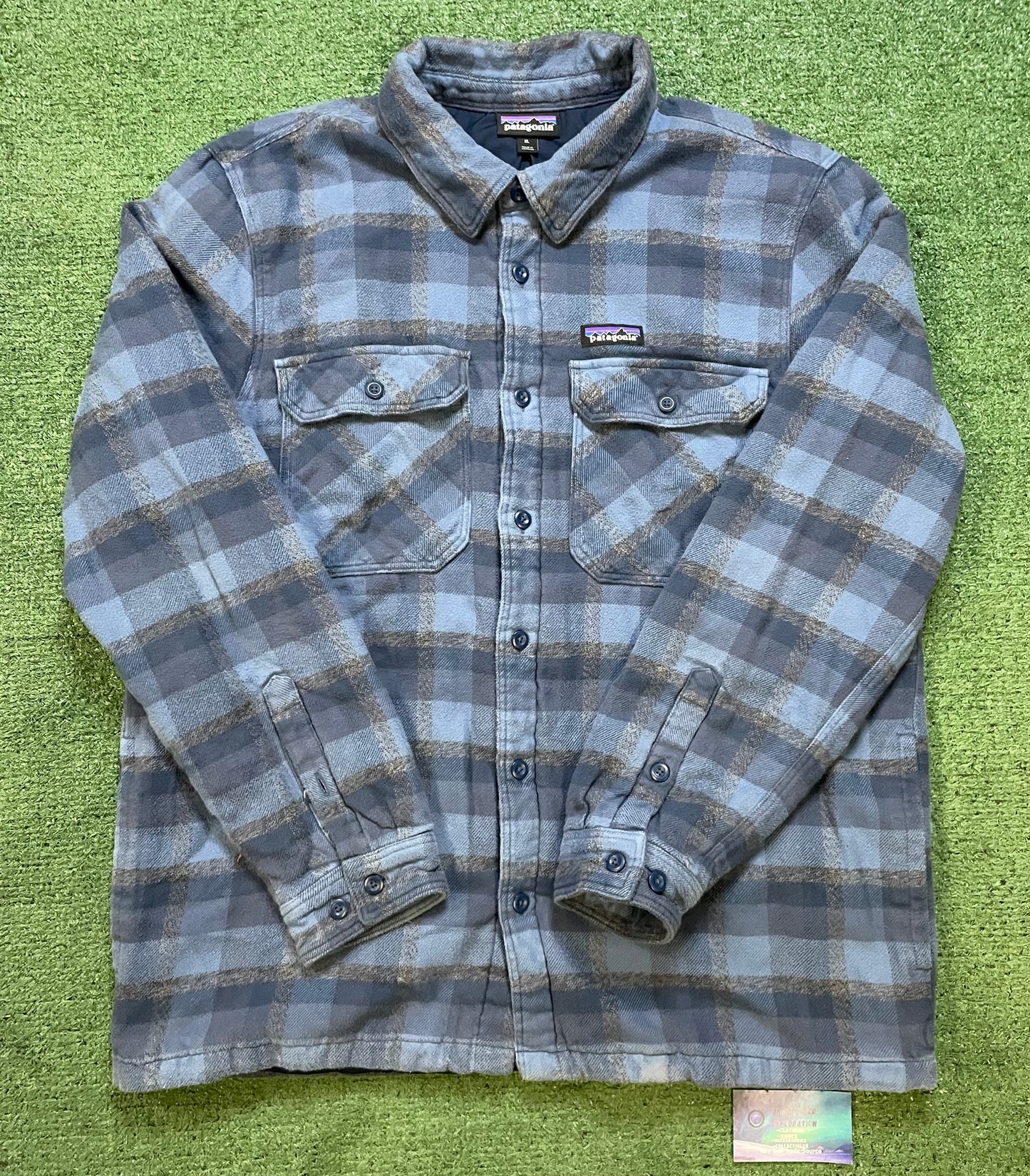 Patagonia blue insulated fjord flannel jacket