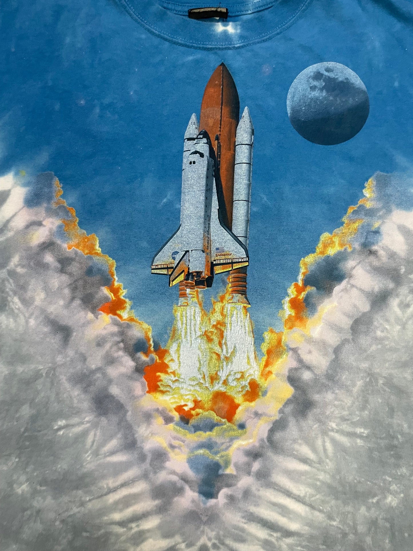 Vintage 1990s Boeing liquid blue all over print rocket ship tee