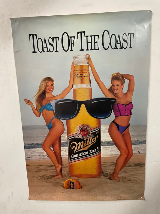vintage 1980s Miller Genuine Draft Toast of the Coast beer poster