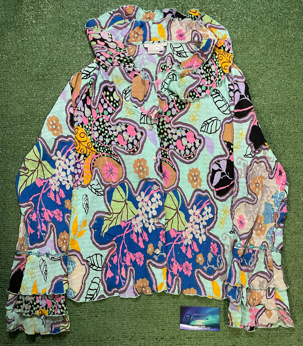 Alberto Makali multi color crinkly ruffled blouse