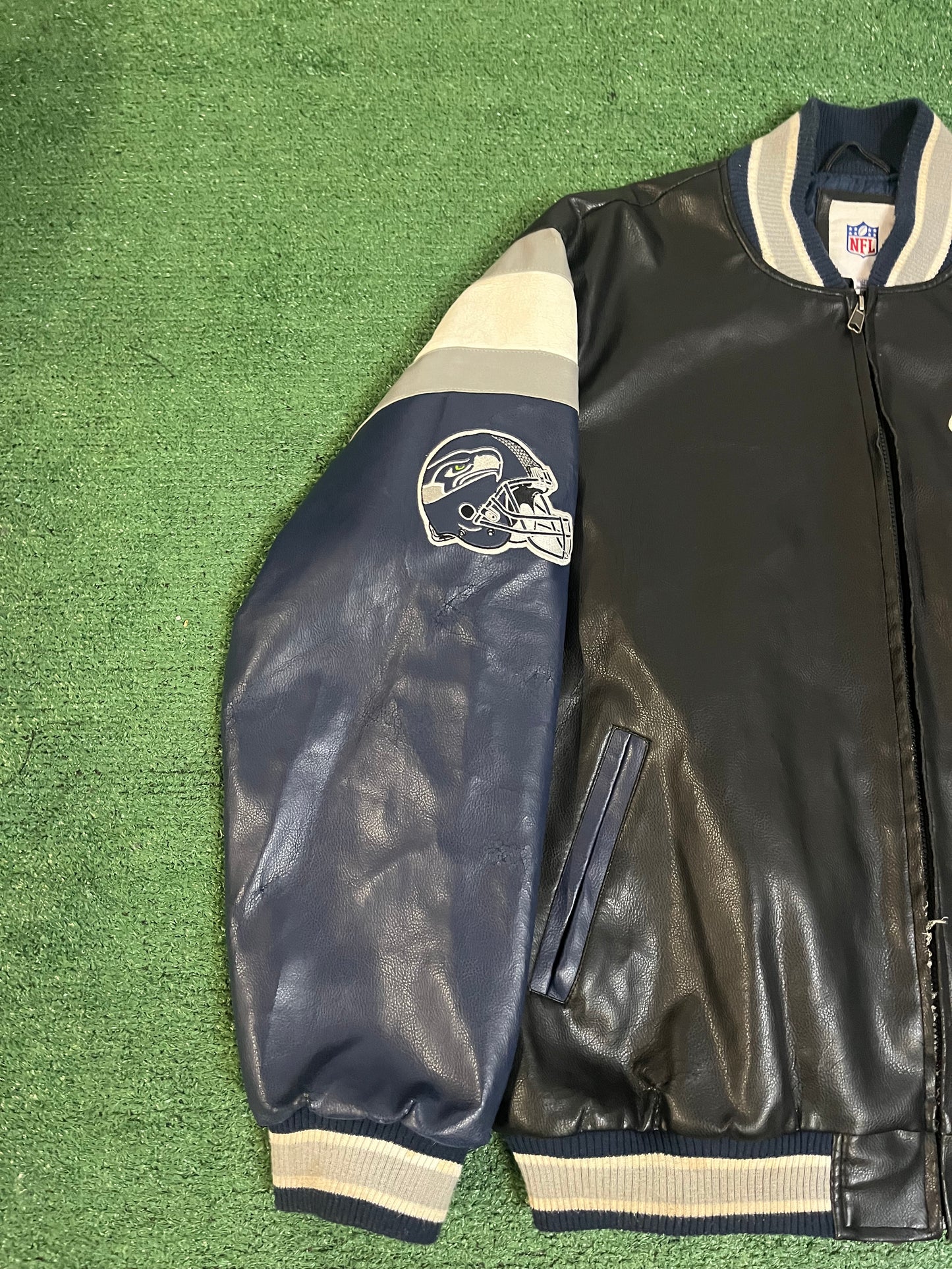 Vintage 2000s Seattle Seahawks leather varsity jacket