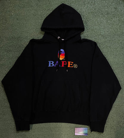 Bape embroidered multi color black hoodie