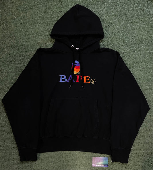 Bape embroidered multi color black hoodie