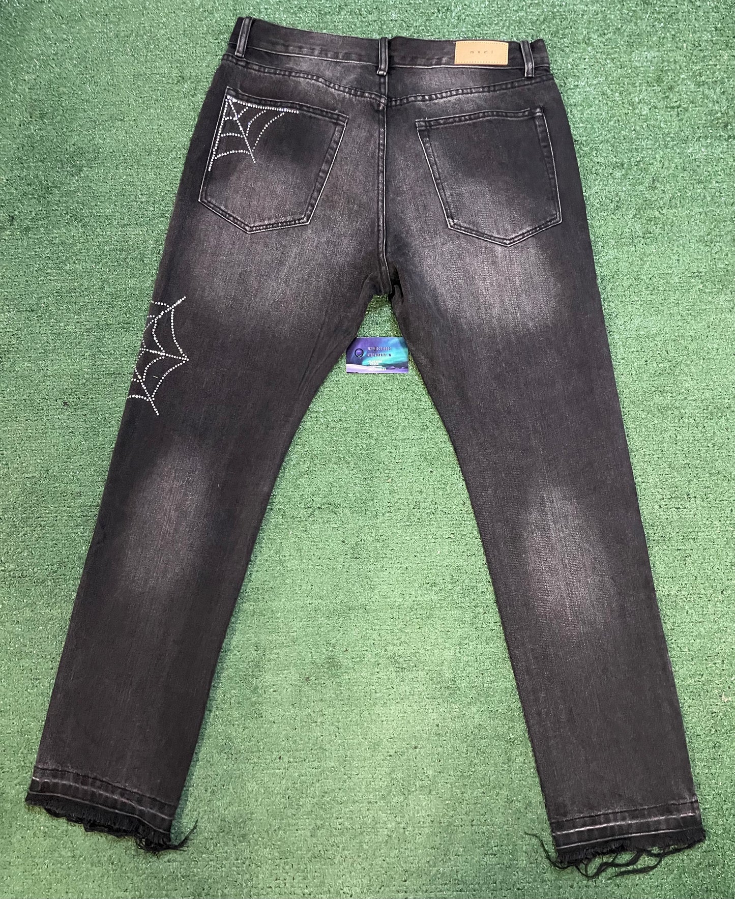 Mnml spiderweb rhinestone jeans