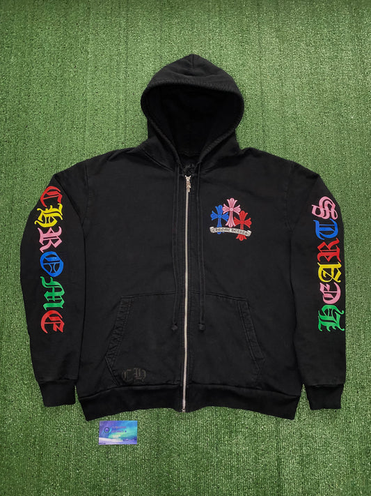 Chrome hearts multi color cemetery cross zip up hoodie