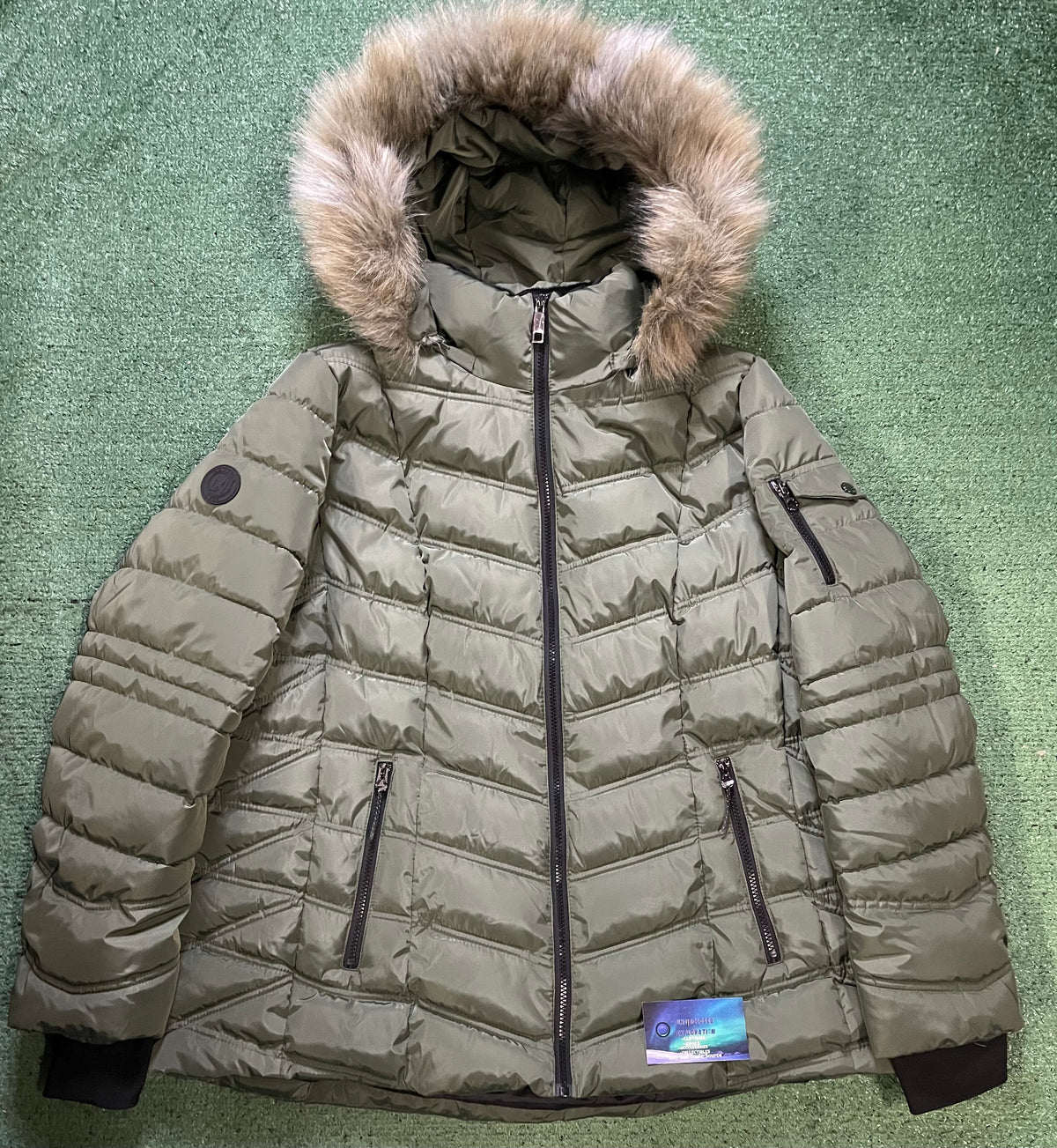 Nautica olive green faux fur jacket