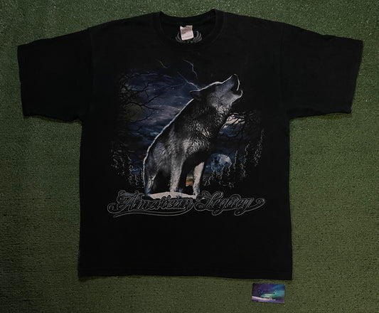 Vintage American Legacy wolves howling double sided tee