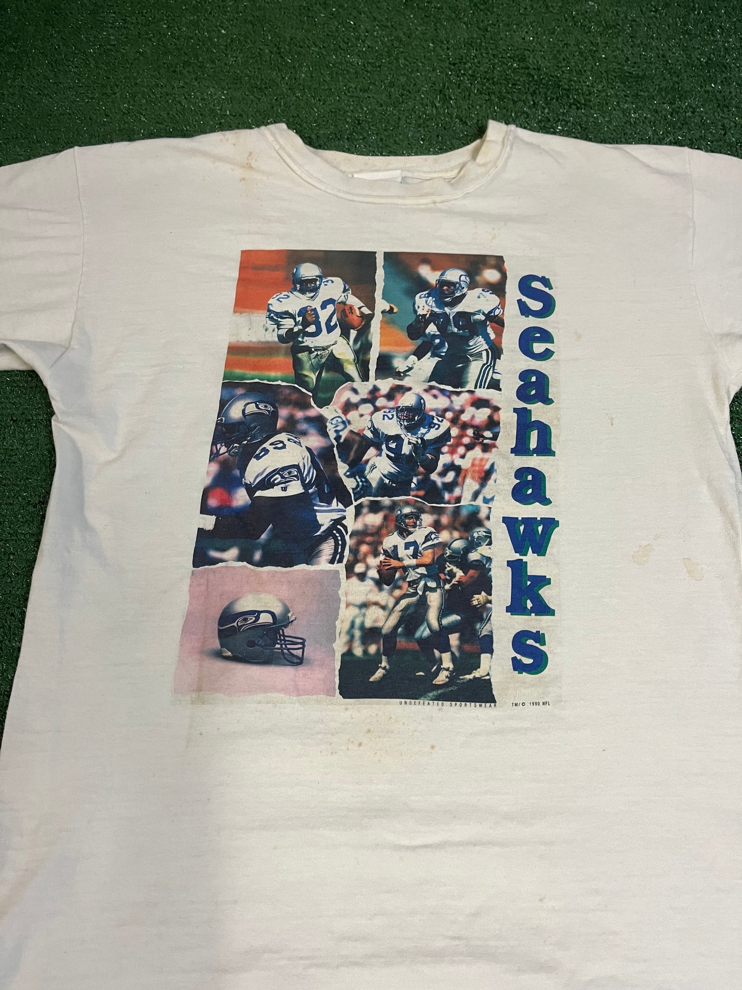 Vintage 1990 Seattle Seahawks collage tee