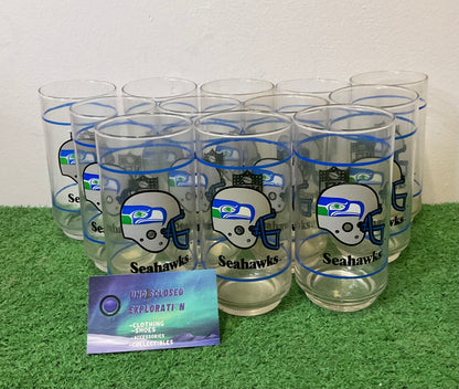 Vintage 1980s Seattle Seahawks Glass Cup Set