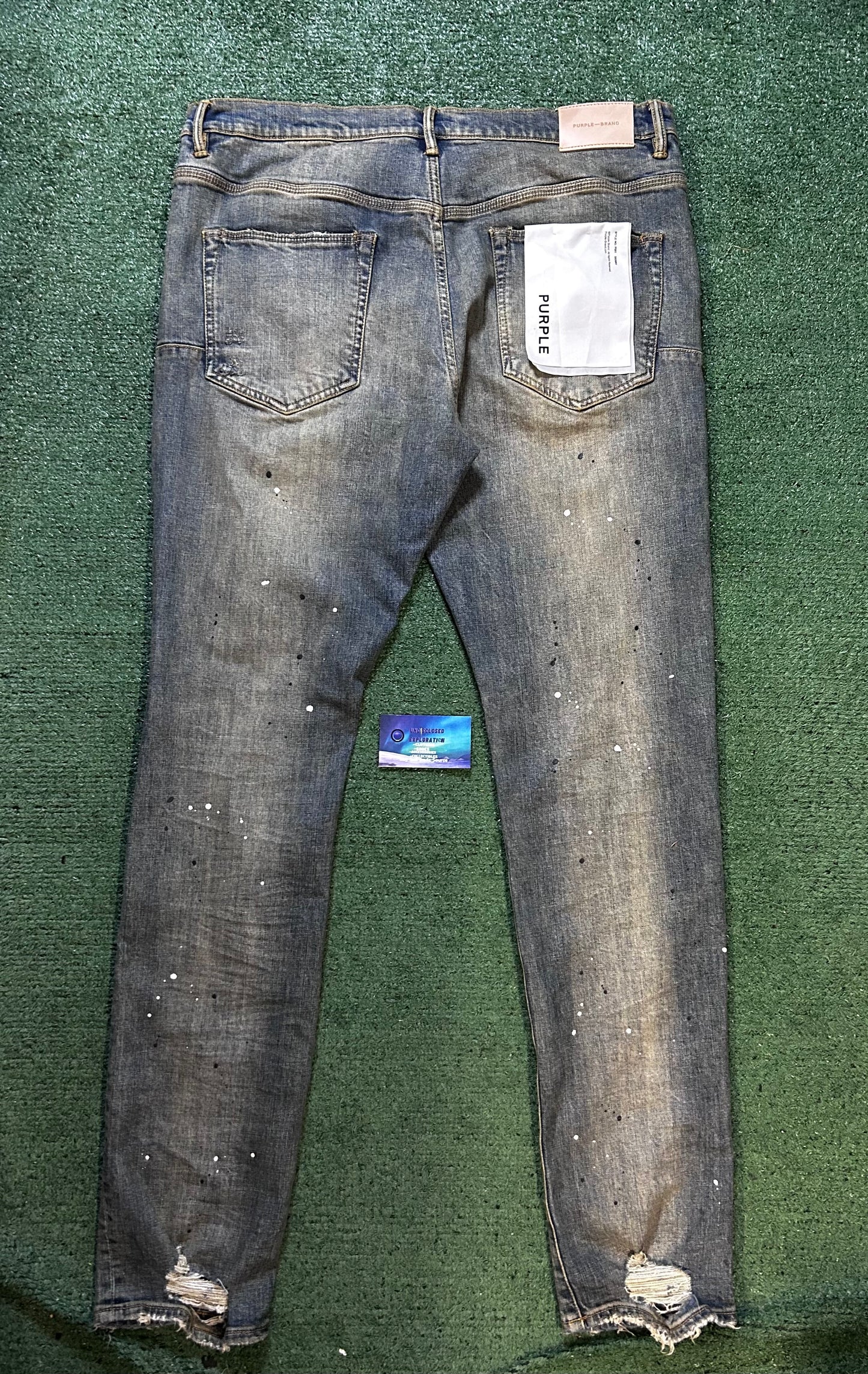 Purple brand P002 indigo paint splatter jeans