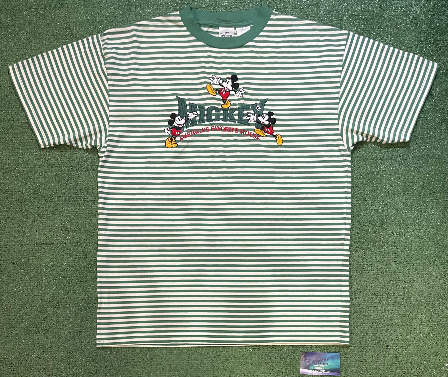 Vintage 1990s Mickey Mouse striped embroidered tee