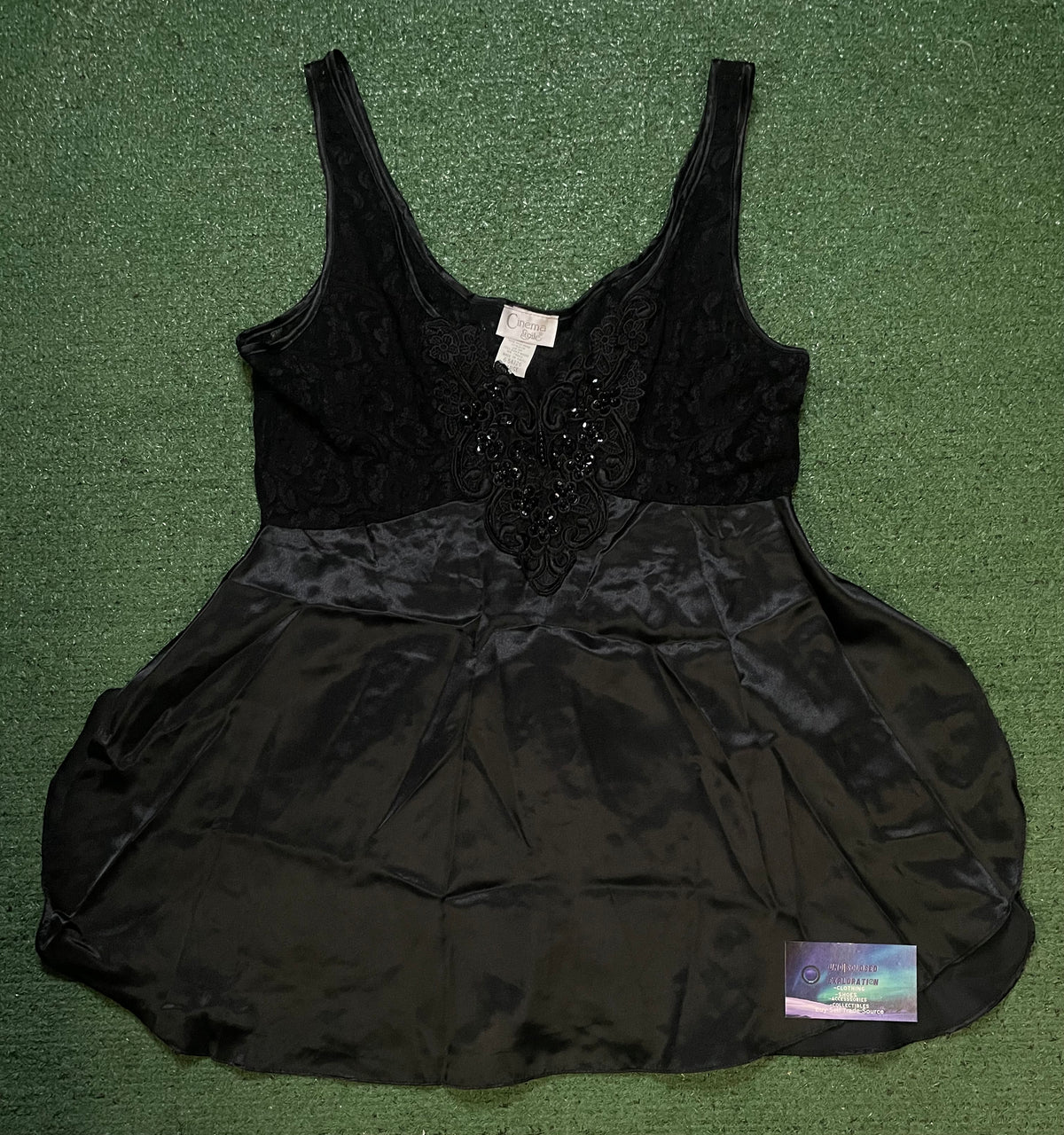 vintage Cinema Etoile black satin and lace babydoll top