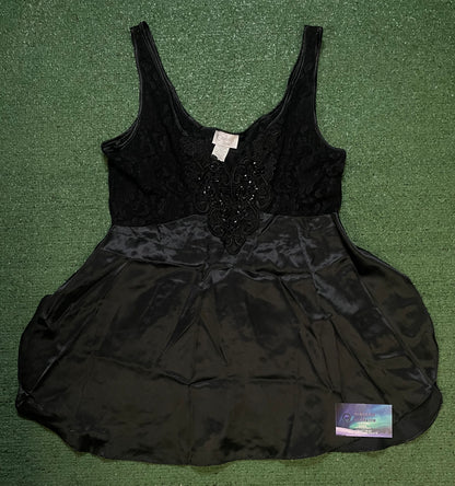 vintage Cinema Etoile black satin and lace babydoll top