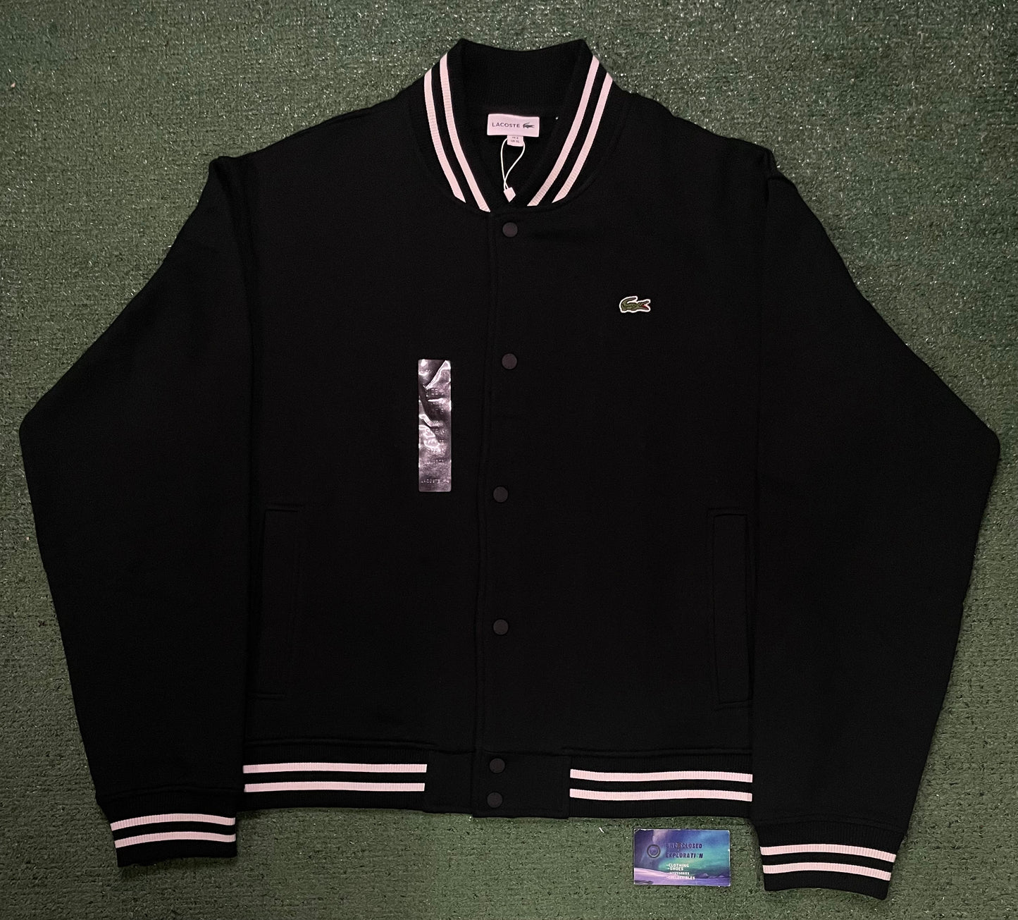 Lacoste black and white varsity jacket