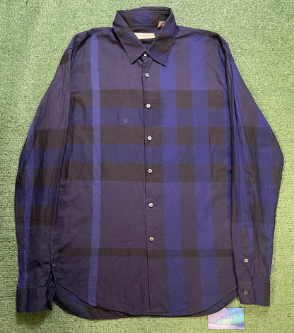 Burberry nova check plaid dark blue & black shirt