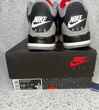 Jordan 3 Black Cement 10 Men/11.5 Women “Preowned”