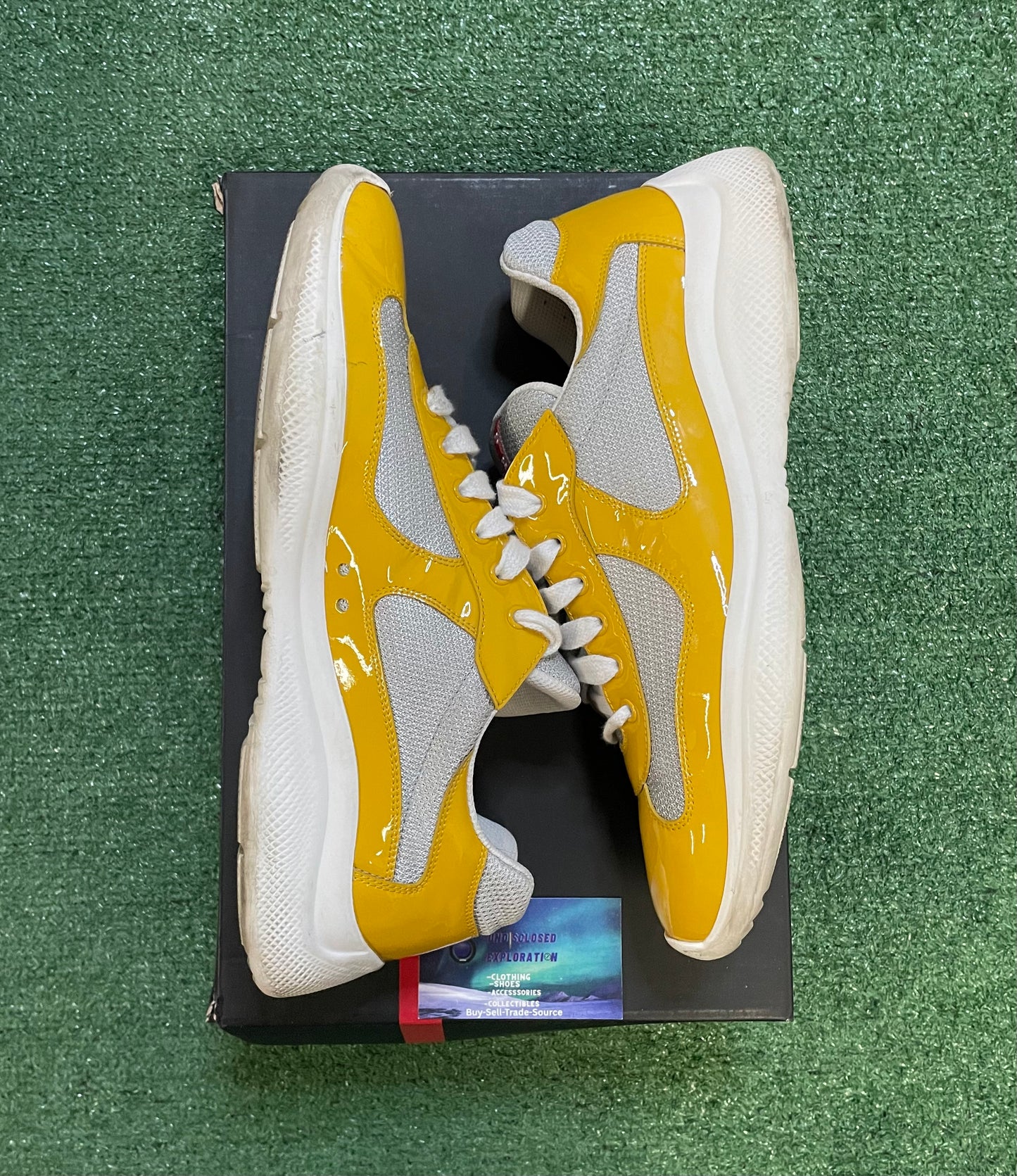 Prada America cup patent sunny yellow silver size 12men/13.5women