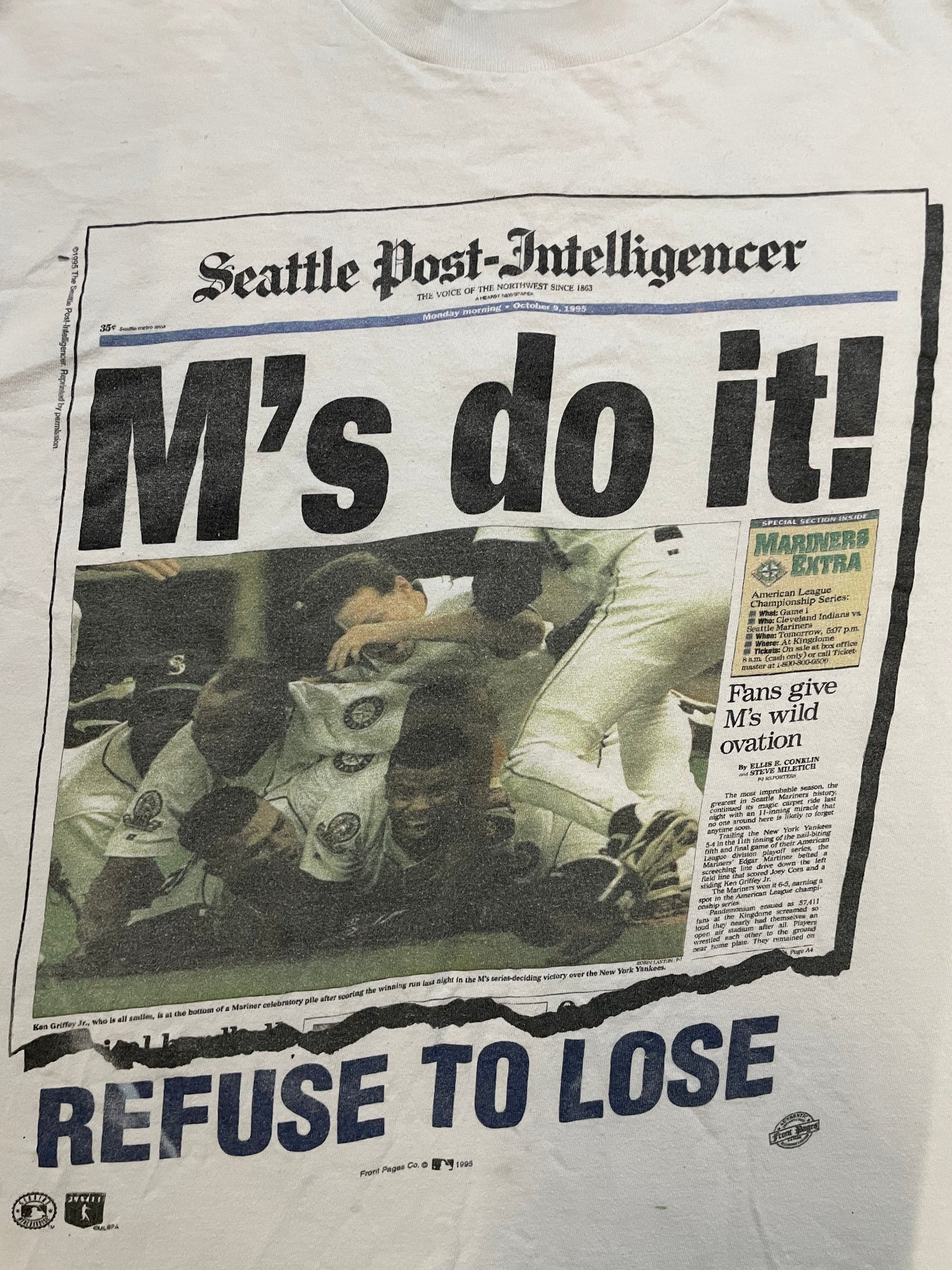 Vintage 1990s Seattle Mariners M’s do it Seattle Post intelligencer newspaper tee