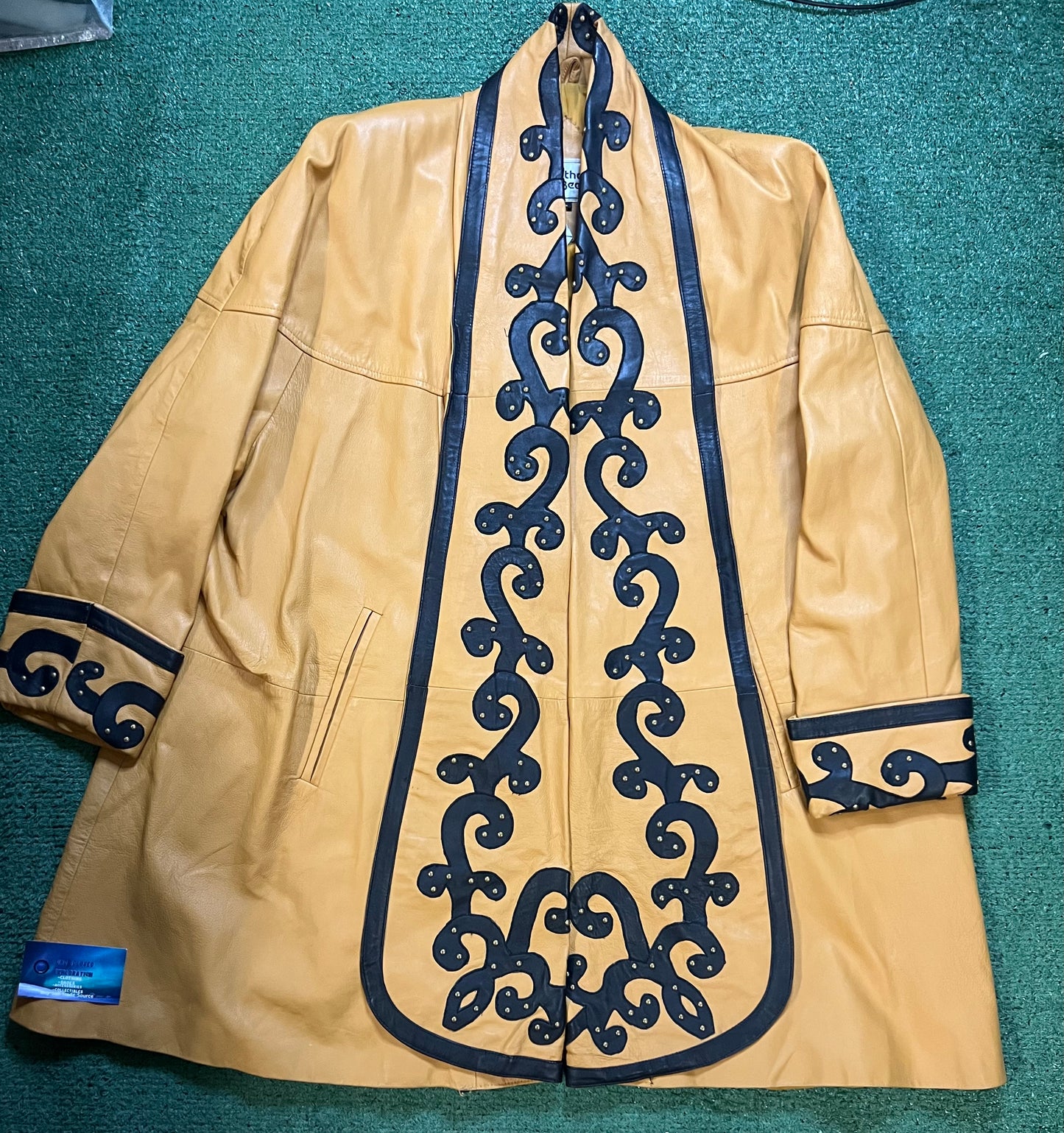 Vintage leather black yellow studded jacket