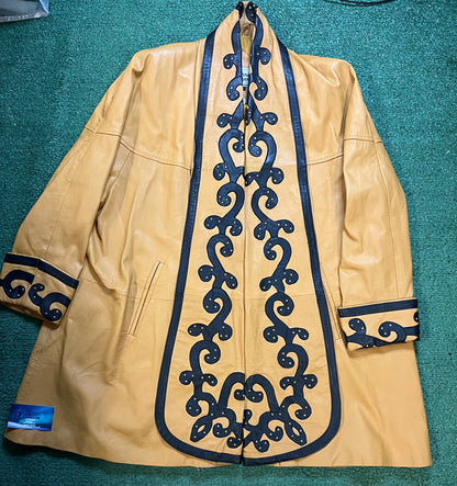 Vintage leather black yellow studded jacket