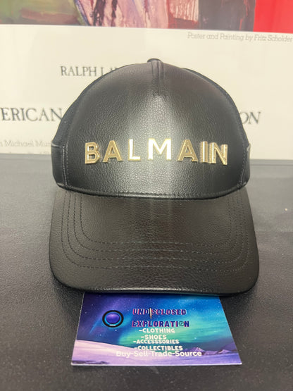 balmain black leather hat