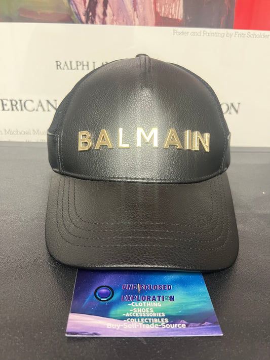 balmain black leather hat