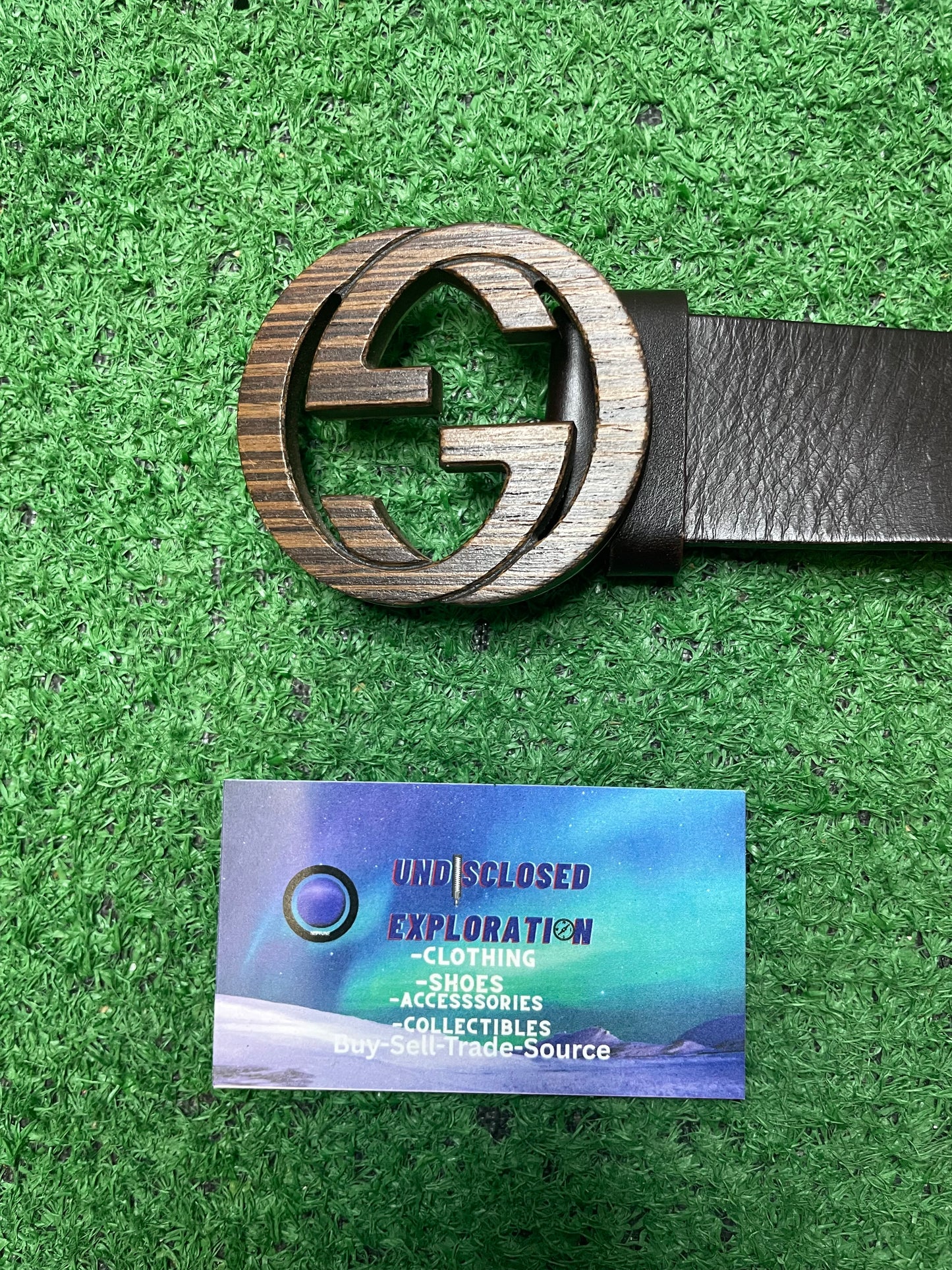Gucci interlocking GG logo Wood black leather belt
