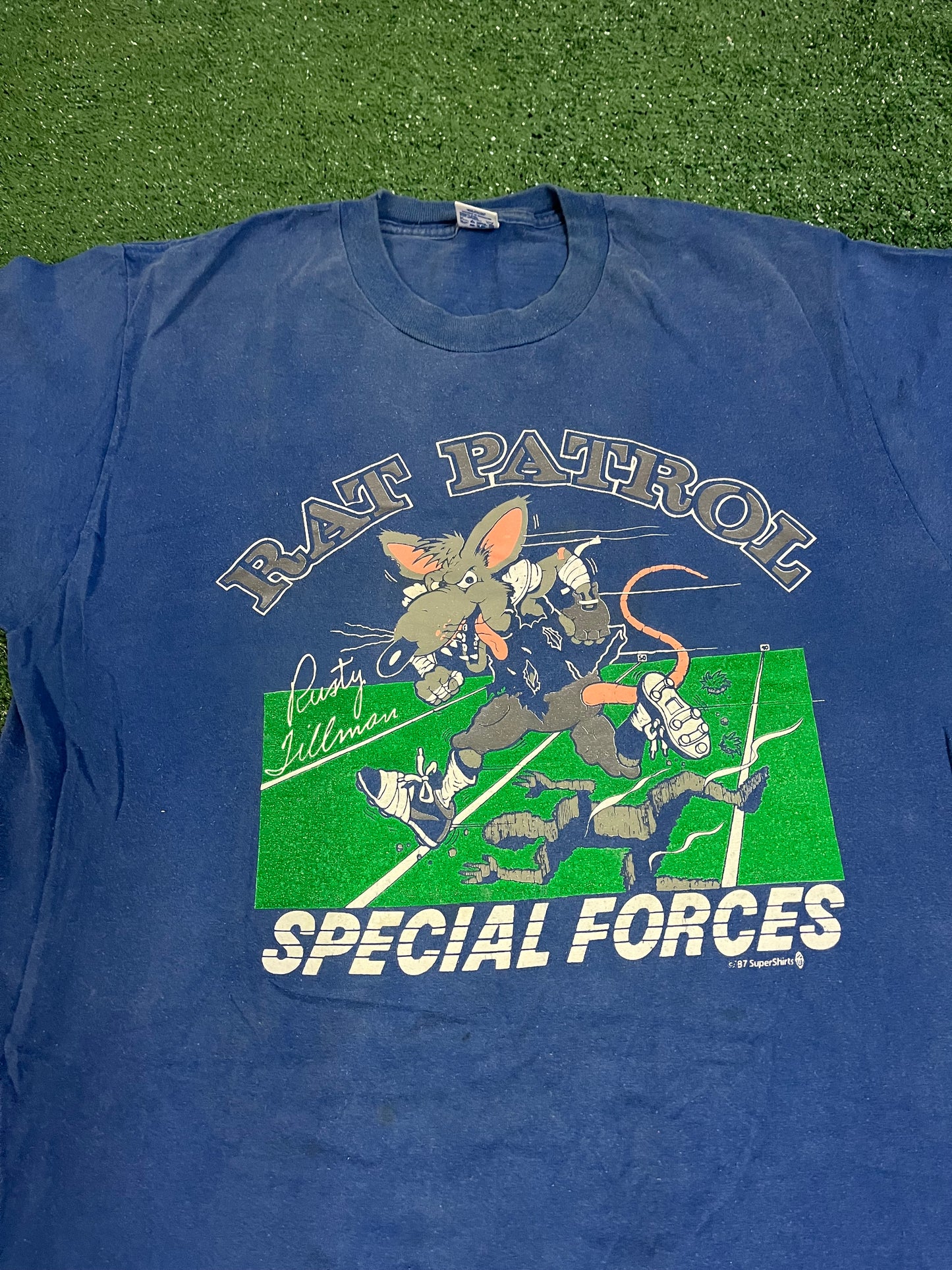 Vintage 1980s Seattle Seahawks Rat Patrol Rusty Tillman Tee