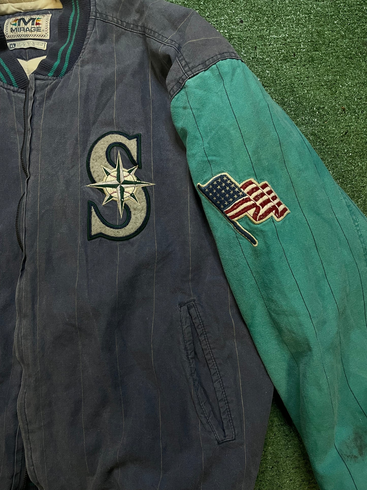 Vintage 1990s Seattle Mariners pinstripe bomber jacket
