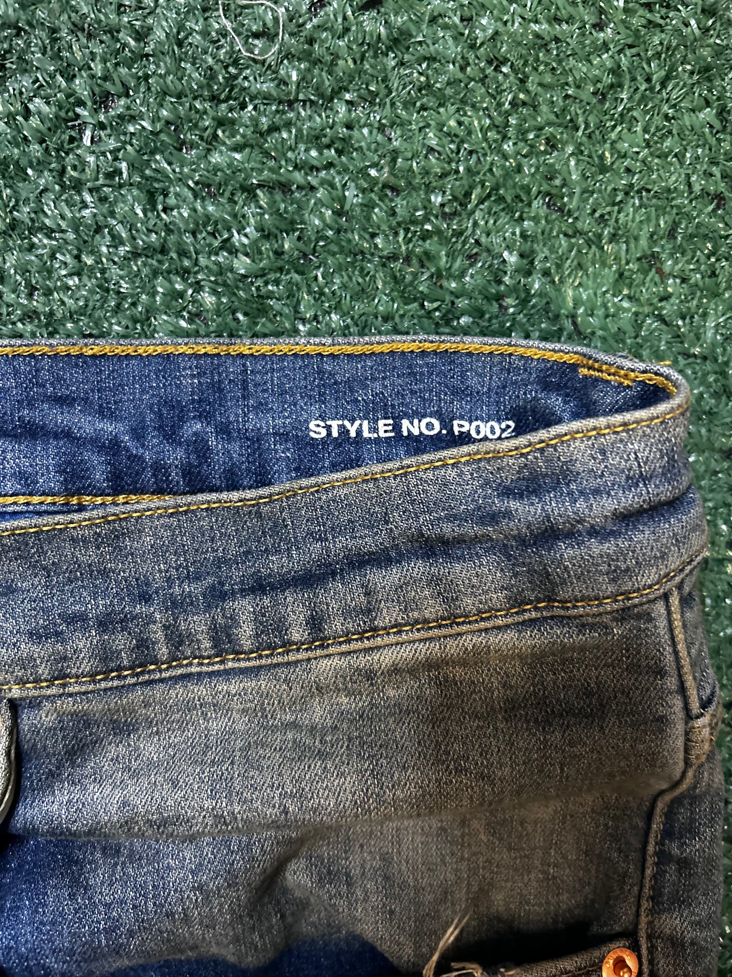Purple brand P002 indigo paint splatter jeans