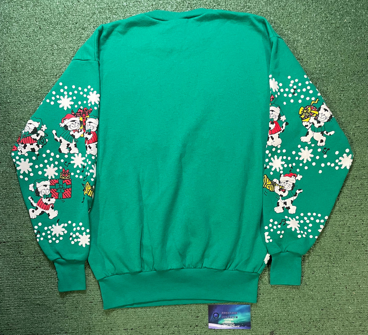 Vintage 1990s Christmas cats green crewneck