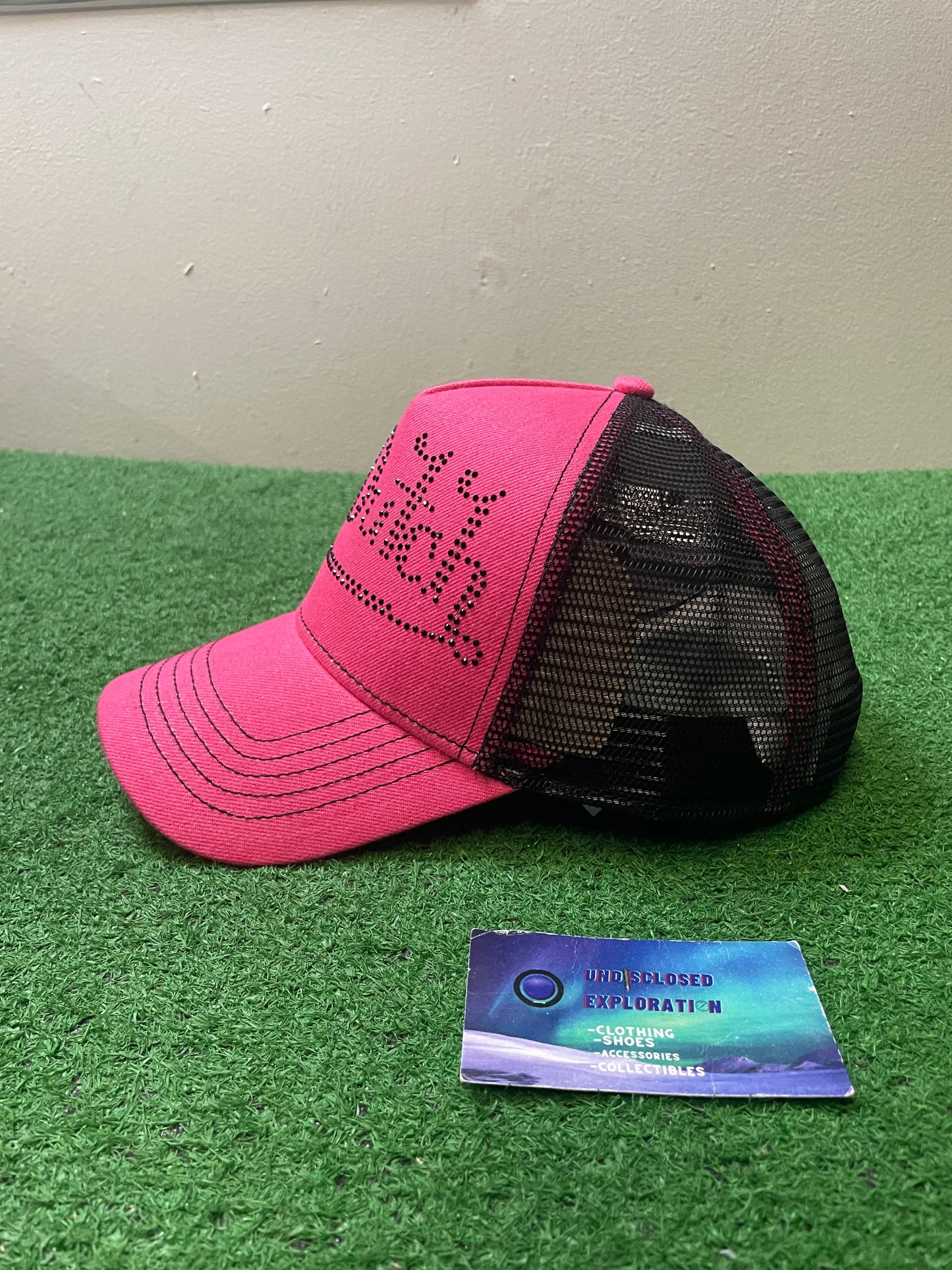 Von Dutch pink and black rhinestone hat