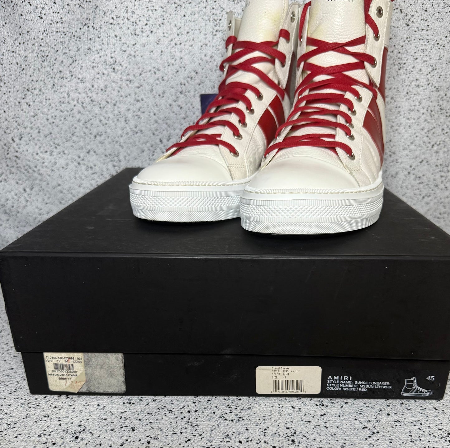 Amiri Sunset Leather Sneaker White Red 12 Men/45 EU “Preowned”