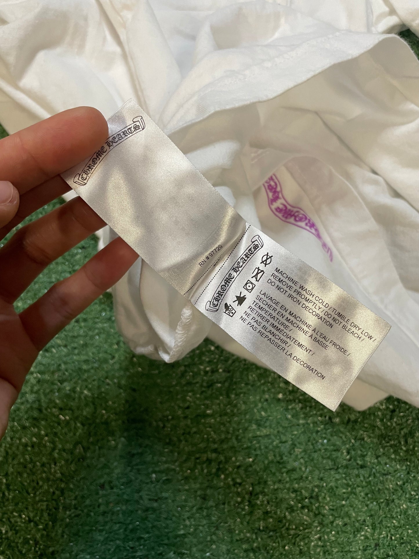 Chrome Hearts white and purple neck logo tee