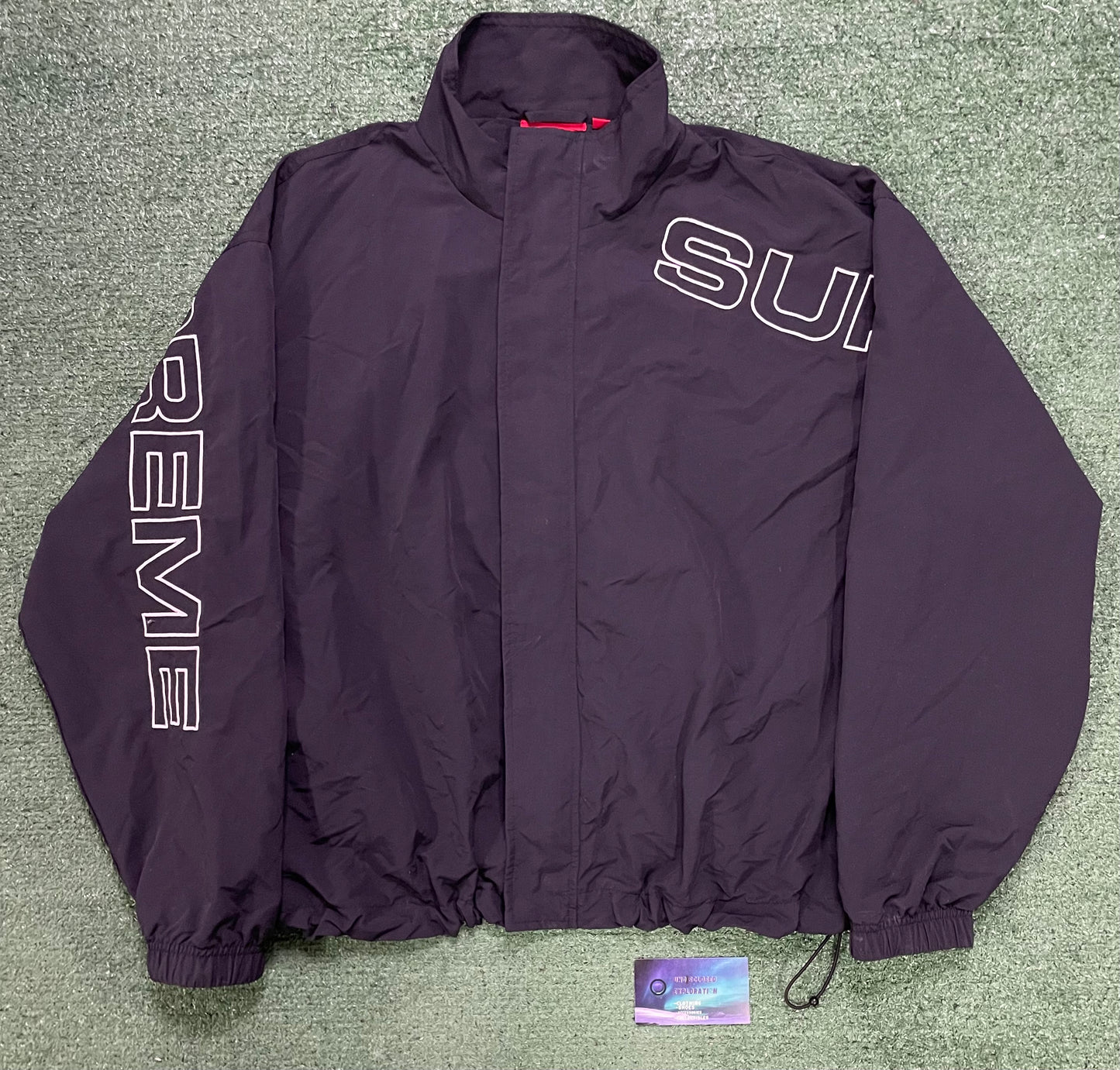Supreme spellout embroidered black track jacket
