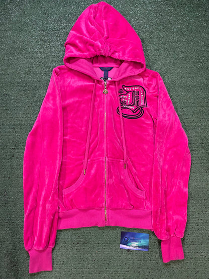 Vintage 2000s Dereon pink velour Zip up hoodie
