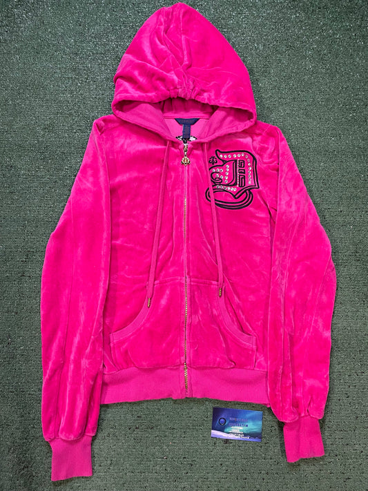 Vintage 2000s Dereon pink velour Zip up hoodie