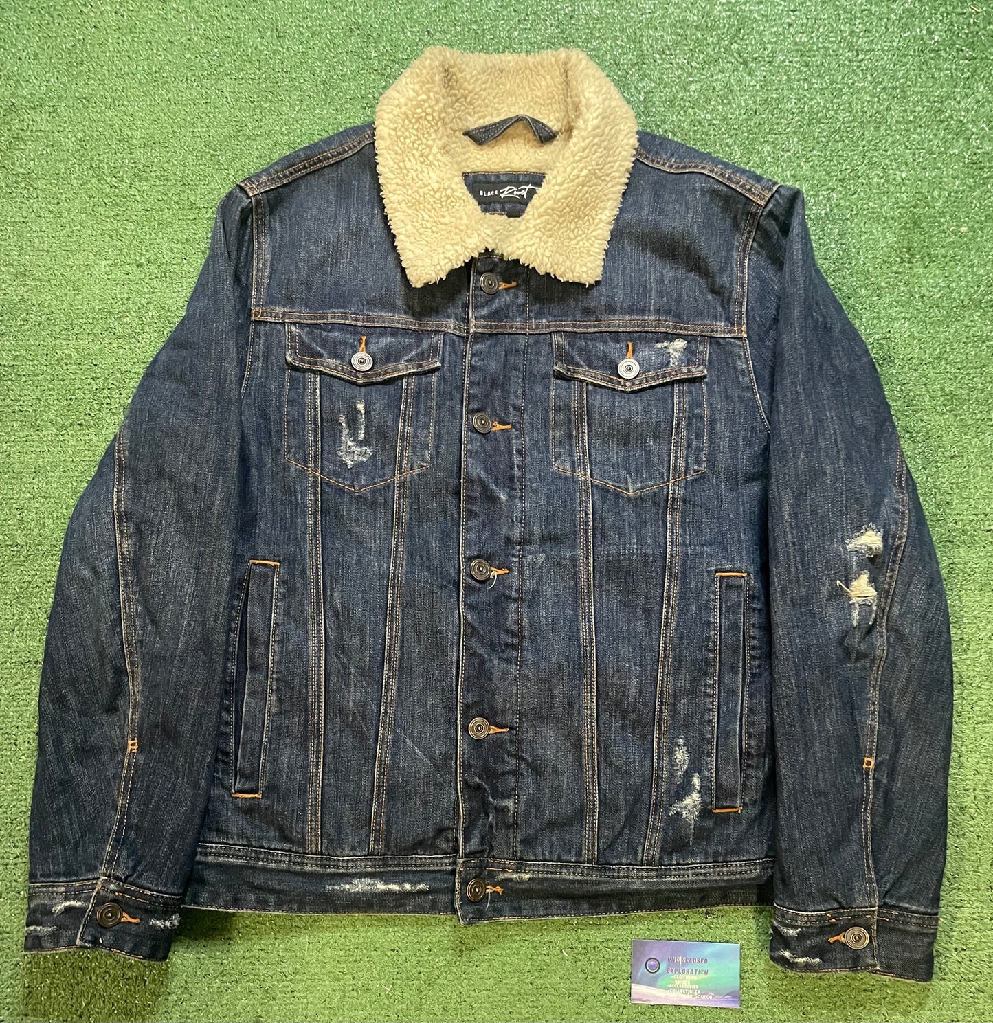 Black rivet Sherpa distressed jean jacket