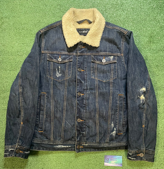 Black rivet Sherpa distressed jean jacket