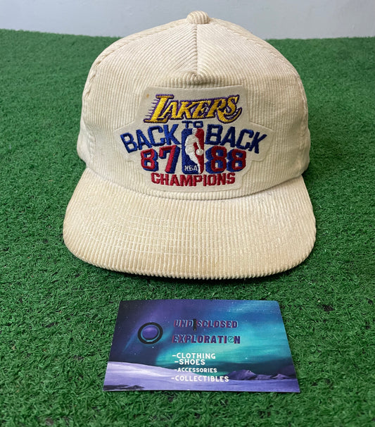 Vintage 1980s  Los Angeles Lakers NBA Back to Back Champions corduroy hat