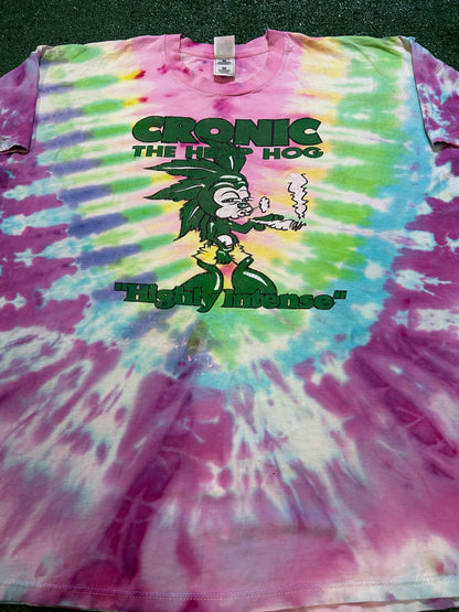 Vintage 1990s Cronic the hemp hog highly intense hooked on cronic double sided tie dye tee