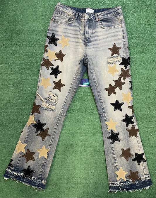 Reputation Studios star patch  black and brown jeans