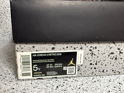 Jordan 4 Fire Red 5 Youth/6.5 Women “Preowned”