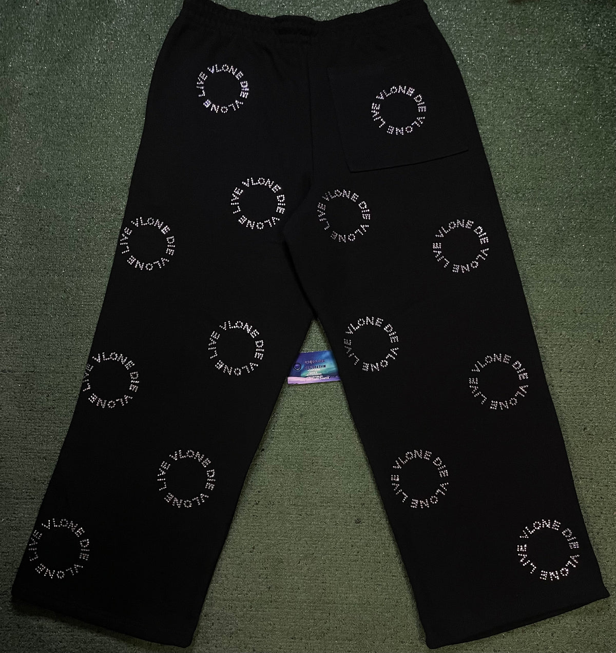 Vlone live vlone die vlone rhinestone black sweatpants