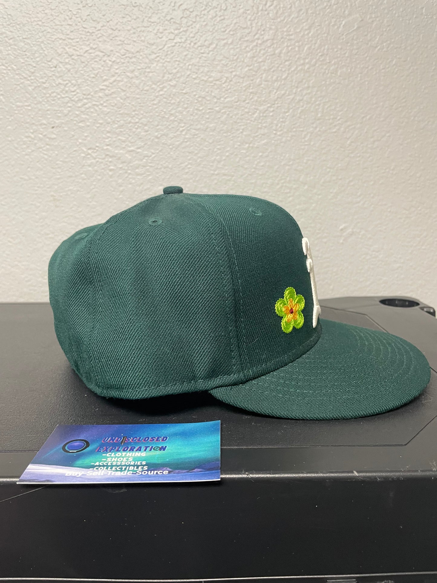 Dark Green Oakland athletics floral fitted hat